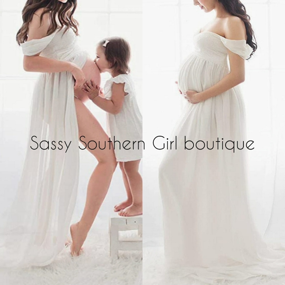 🆕⭐ Ivory White maternity photoshoot maxi dress